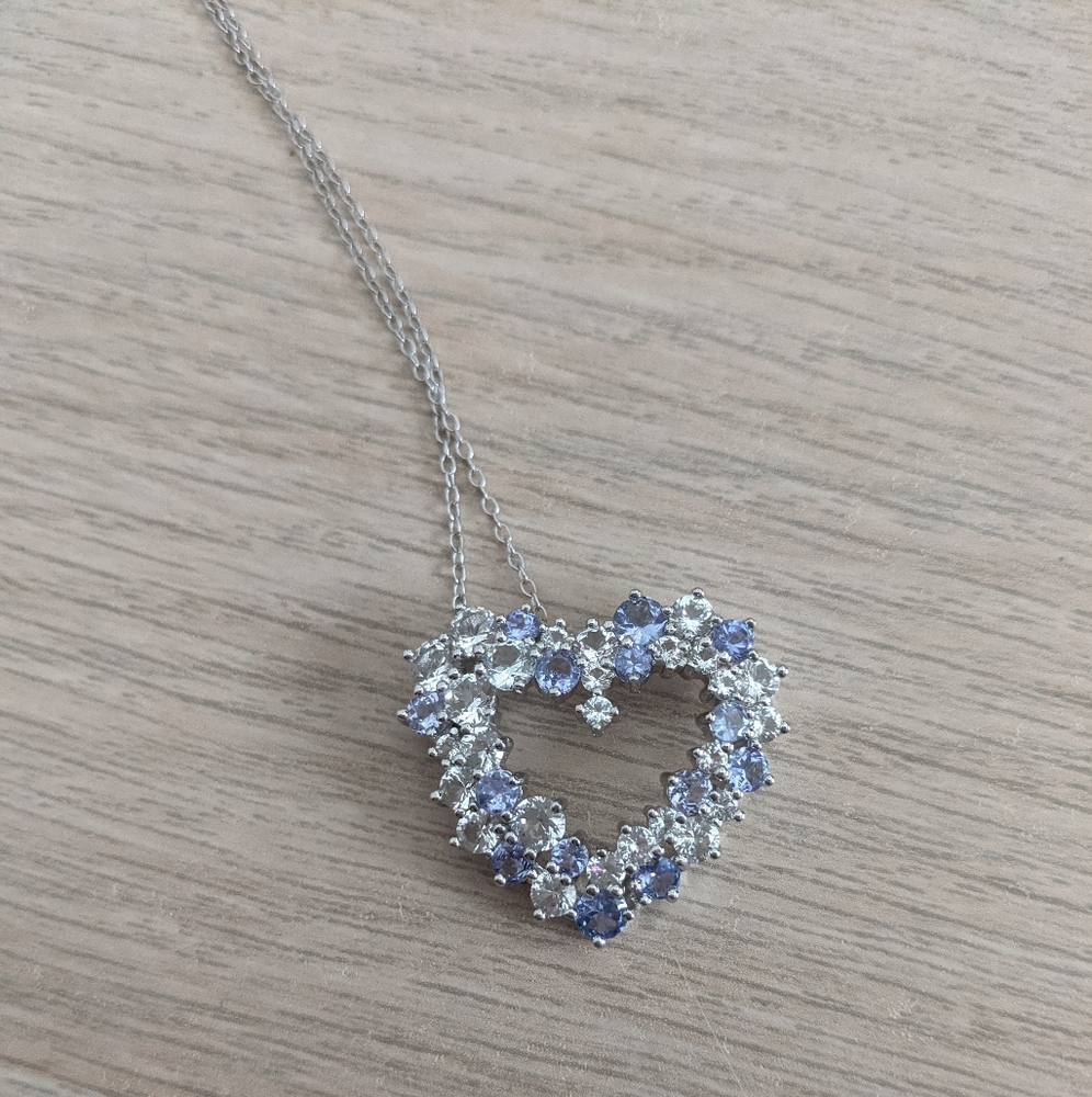 Blue Tanzanite & White Topaz Heart Necklace